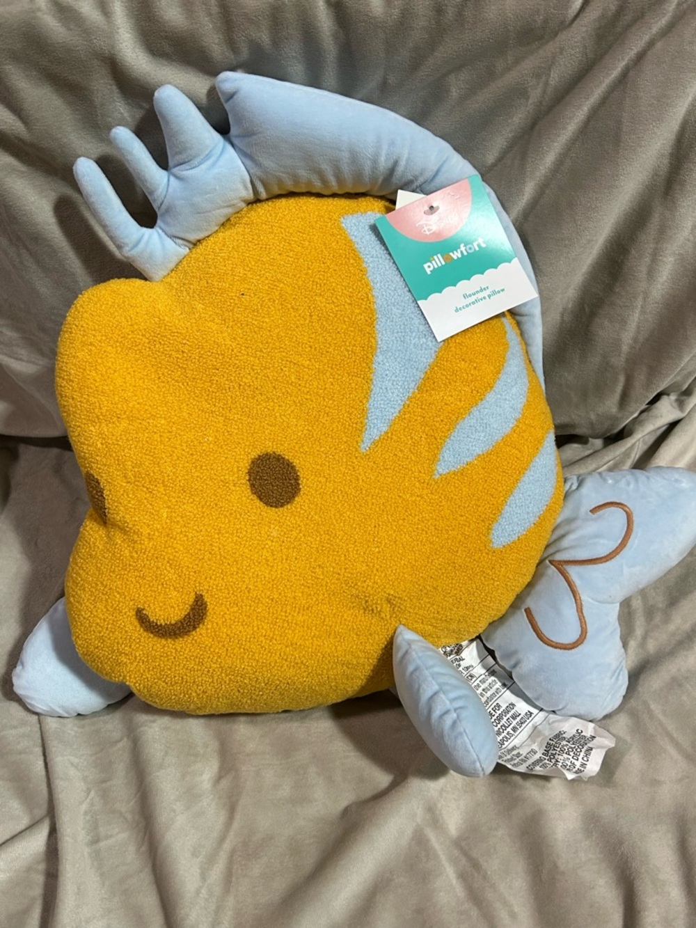 Disney Yellow and Light Blue Flounder Decorative Pillow